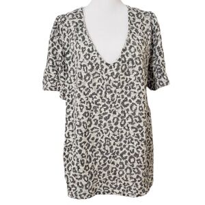 NWT Belldini Leopard Print White & Silver Knit Top Cuffed Short Sleeve Size XL